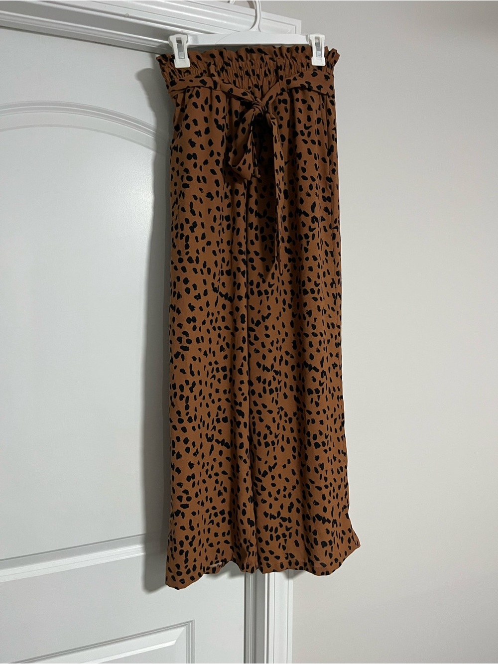 Brown Leopard Print Paperbag Waist Pants
